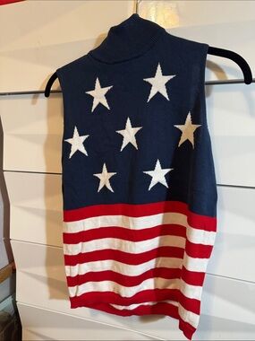 Lands' End Navy Sleeveless Turtleneck Tank with White Stars & Red Stripes